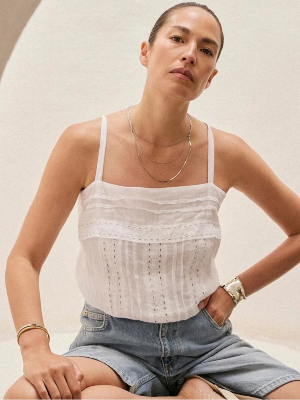 Mint Velvet White Lace-Trim Cotton Camisole